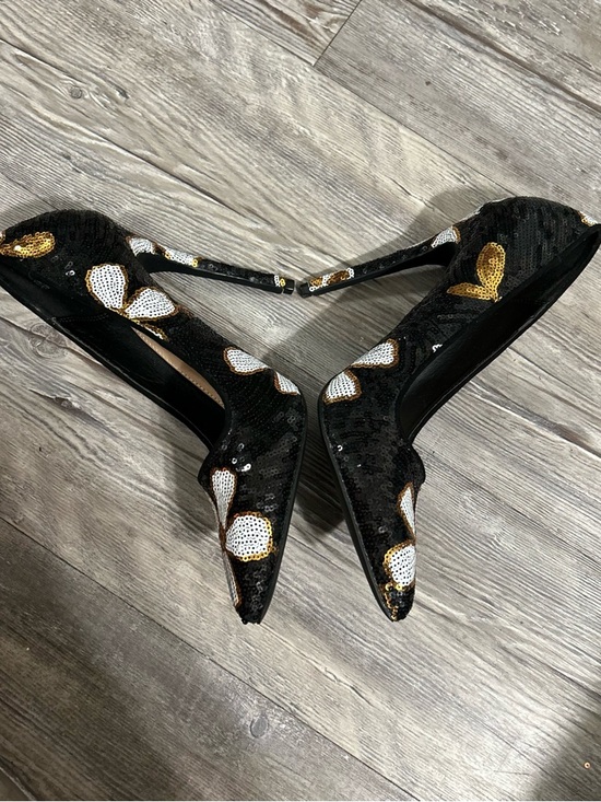 JustFab Black Sequin Floral Stiletto Heels Size 10 Statement Party Pumps - Picture 3 of 4
